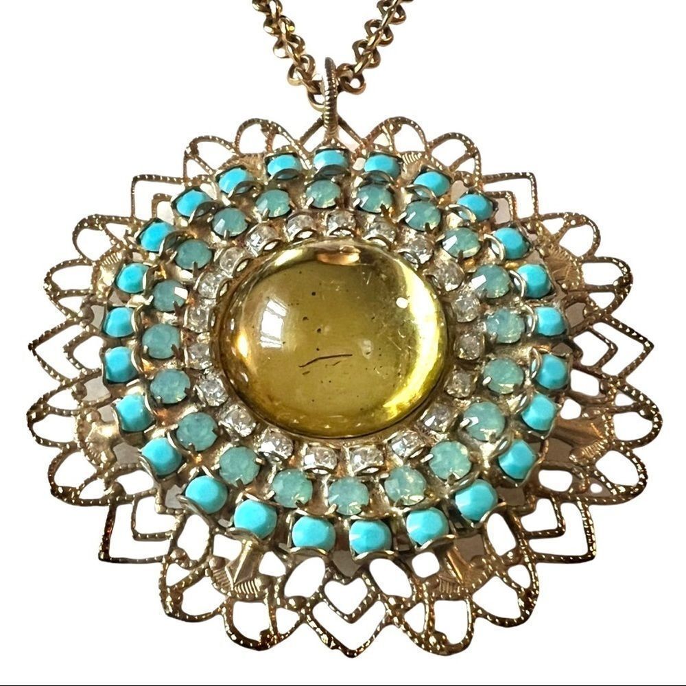 Rare Liz Palacios SF Long Starburst Pendant Necklace with Swarovski 